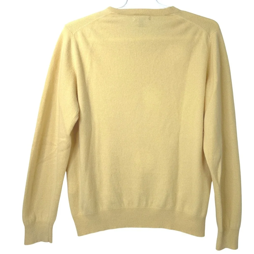 Lands'‎ End V-Neck Cashmere Sweater Yellow Mens L/T Tall Preppy Old Money